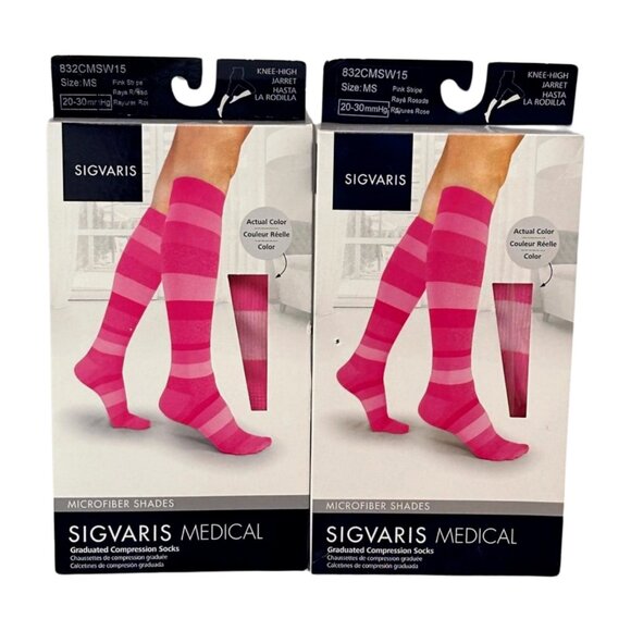 Sigvaris Compression ​Socks Knee High Pink Stripe Lot 2 Size MS 832CMSW15 New - Picture 1 of 6